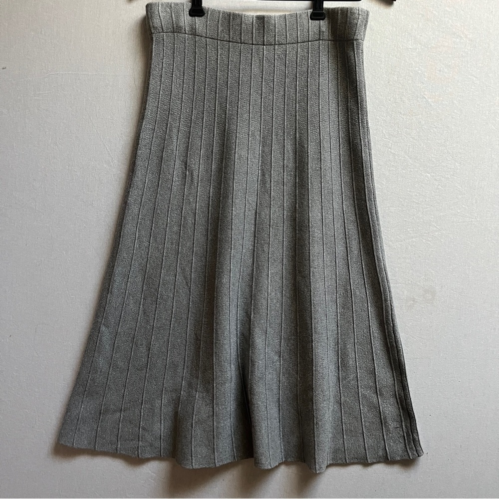 Icone Ribbed Knit A-Line Midi Skirt Pleated Stretch Size M